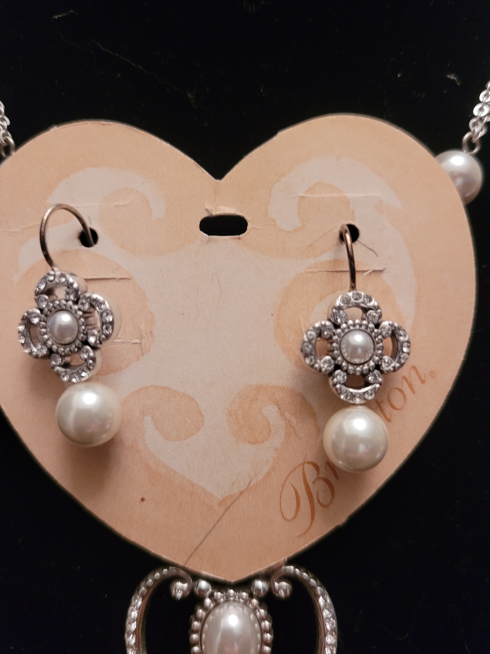 Brighton Silver-Tone Pearl Pendant Necklace and Earrings Set - White Pearls - Picture 3 of 7